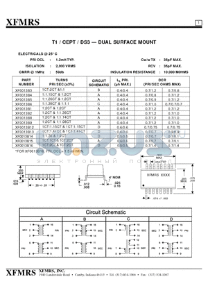 XF0013B3 datasheet - T1/CEPT/DS3 Surface Mount Transformers