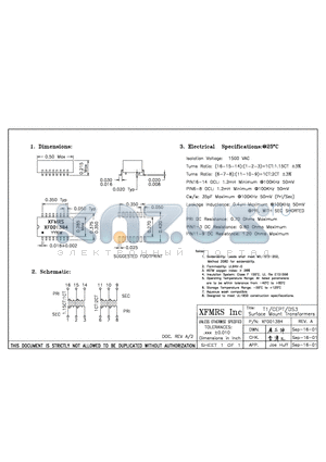 XF0013B4 datasheet - T1/CEPT/DS3 Surface Mount Transformers