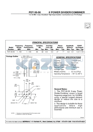 PDT-30-50 datasheet - 0 POWER DIVIDER/COMBINER