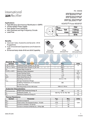 IRFB3507PBF datasheet - HEXFET^Power MOSFET