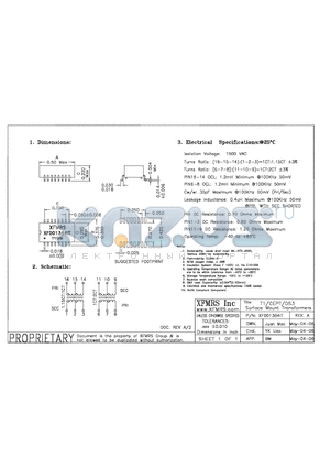 XF0013B4IT datasheet - T1/CEPT/DS3 Surface Mount Transformers