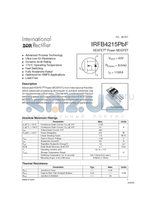 IRFB4215PBF datasheet - HEXFET Power MOSFET