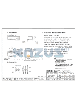 XF0013B4_09 datasheet - T1/CEPT/DS3 Surface Mount Transformers