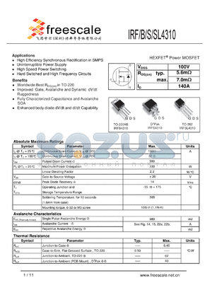 IRFB4310 datasheet - HEXFET Power MOSFET