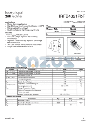 IRFB4321PBF datasheet - HEXFET Power MOSFET