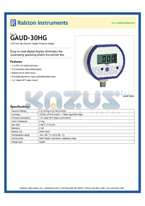 GAUD-30HG datasheet - 0-30 Inch Hg Vacuum, Digital Pressure Gauge