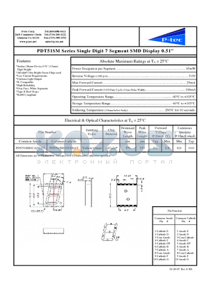 PDT51SM-CCDG17 datasheet - Single Digit 7 Segment SMD Display 0.51