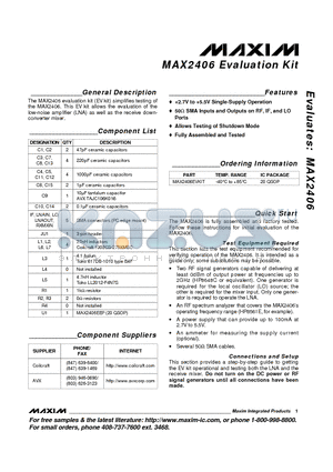 MAX2406 datasheet - Evaluation Kit