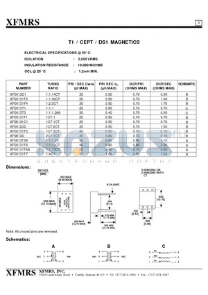 XF0013T1 datasheet - T1 / CEPT / DS1 MAGNETICS