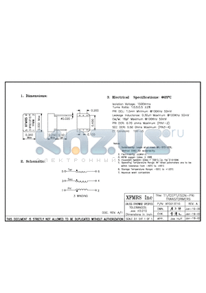 XF0013T10 datasheet - T1/CEPT/ISDN-PRI TRANSFORMERS