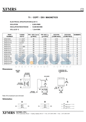 XF0013T3 datasheet - T1 / CEPT / DS1 MAGNETICS