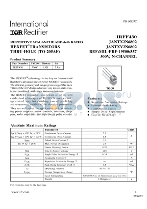 IRFF430 datasheet - HEXFET TRANSISTORS THRU-HOLE (TO-205AF)