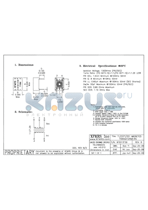 XF0013T3B datasheet - T1/CEPT/DS1 MAGNETICS TRANSFORMERS