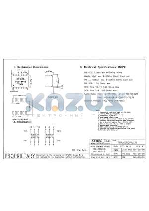 XF0013W15 datasheet - TRANSFORMER