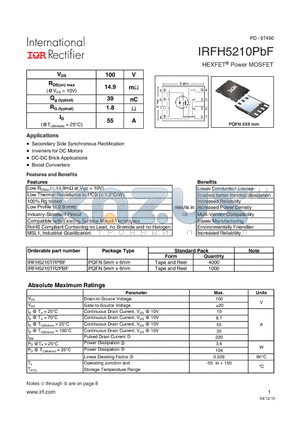 IRFH5210TRPBF datasheet - HEXFET Power MOSFET