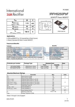 IRFH5250TRPBF datasheet - HEXFET Power MOSFET