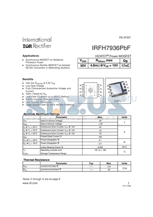 IRFH7936PBF datasheet - HEXFET Power MOSFET