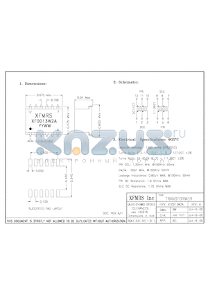 XF0013W2A datasheet - TRANSFORMER