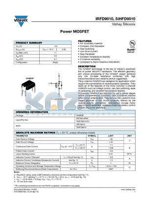 IRFD9010 datasheet - Power MOSFET