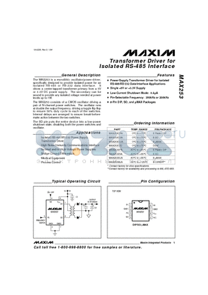 MAX253CSA datasheet - Transformer Driver for Isolated RS-485 Interface