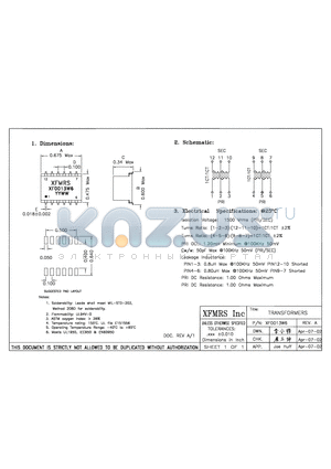 XF0013W6 datasheet - TRANSFORMERS