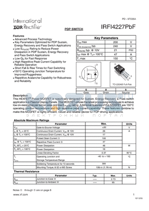 IRFI4227PBF datasheet - PDP SWITCH