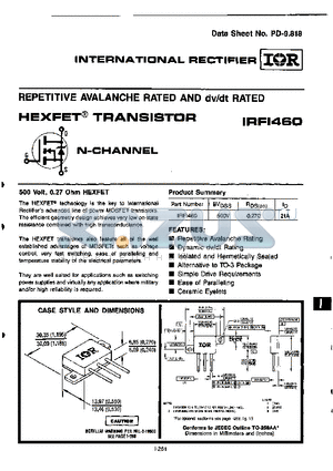 IRFI460 datasheet - TRANSISTOR N-CHANNEL(Vdss=500V, Rds(on)=0.27ohm, Id=21A)