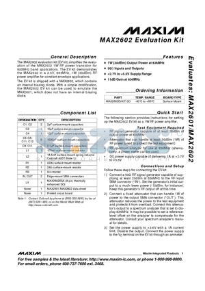 MAX2602 datasheet - Evaluation Kit
