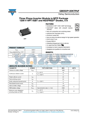 GB05XP120KTPBF datasheet - Three Phase Inverter Module in MTP Package 1200 V NPT IGBT and HEXFRED Diodes, 5 A