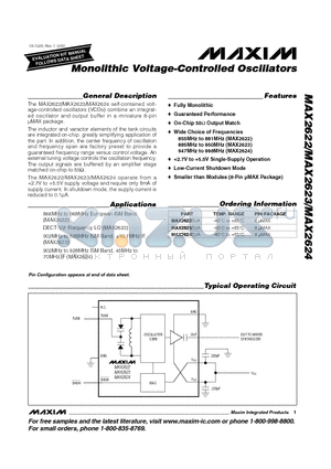 MAX2623 datasheet - Monolithic Voltage-Controlled Oscillators