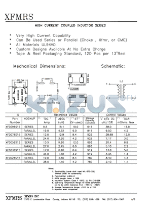 XF0026S15 datasheet - HIGH CURRENT COUPLED INDUCTOR SERIES