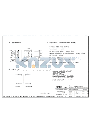 XF0033AT datasheet - TRANSFORMER Digital Audio Data Transmission