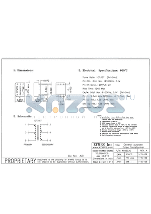 XF0033C datasheet - General purpose Pulse Transformer