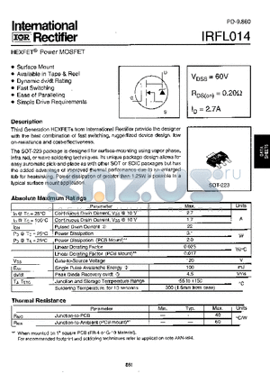 IRFL014 datasheet - Power MOSFET(Vdss=60V, Rds(on)=0.20ohm, Id=2.7A)