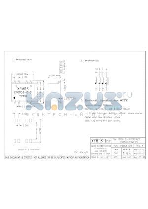 XF0053-01S datasheet - ISDN S-INTERFACE TRANSFORMERS