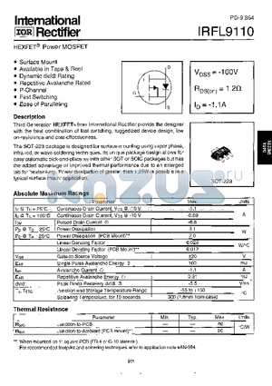 IRFL9110 datasheet - Power MOSFET(Vdss=-100V, Rds(on)=1.2ohm, Id=-1.1A)