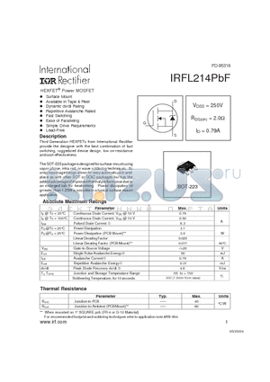 IRFL214PBF datasheet - HEXFET^ Power MOSFET