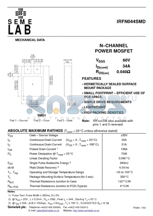 IRFN044SMD datasheet - N-CHANNEL POWER MOSFET