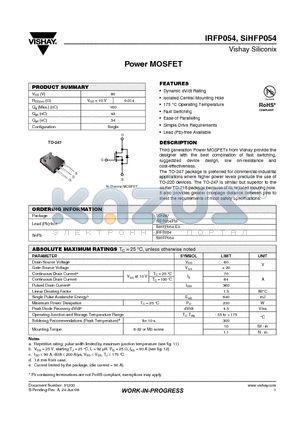 IRFP054PBF datasheet - Power MOSFET