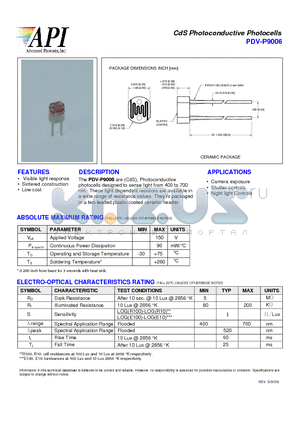 PDV-P9006 datasheet - CdS Photoconductive Photocells