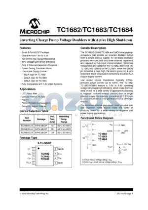 TC1684 datasheet - Inverting Charge Pump Voltage Doublers with Active High Shutdown