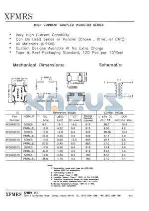 XF0076S15 datasheet - HIGH CURRENT COUPLED INDUCTOR SERIES