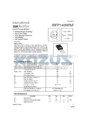 IRFP140NPBF datasheet - HEXFET Power MOSFET