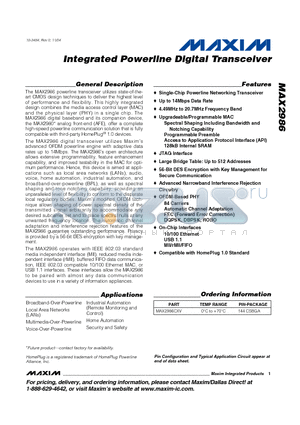 MAX2986CXV datasheet - Integrated Powerline Digital Transceiver