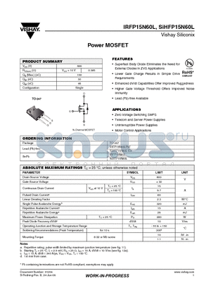 IRFP15N60LPBF datasheet - Power MOSFET