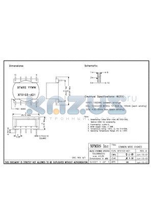 XF0103-AD1 datasheet - COMMON MODE CHOKES