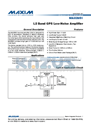 MAX2691 datasheet - L2 Band GPS Low-Noise Amplifier