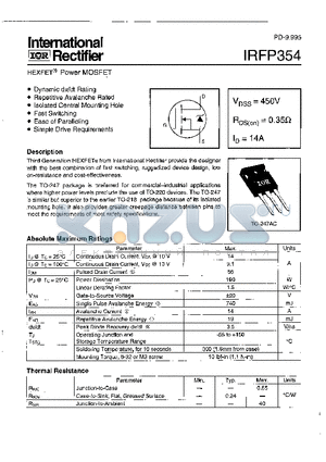 IRFP354 datasheet - Power MOSFET(Vdss=450V, Rds(on)=0.35ohm, Id=14A)
