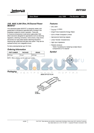 IRFP360 datasheet - 23A, 400V, 0.200 Ohm, N-Channel Power MOSFET