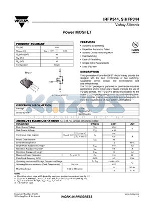 IRFP344PBF datasheet - Power MOSFET